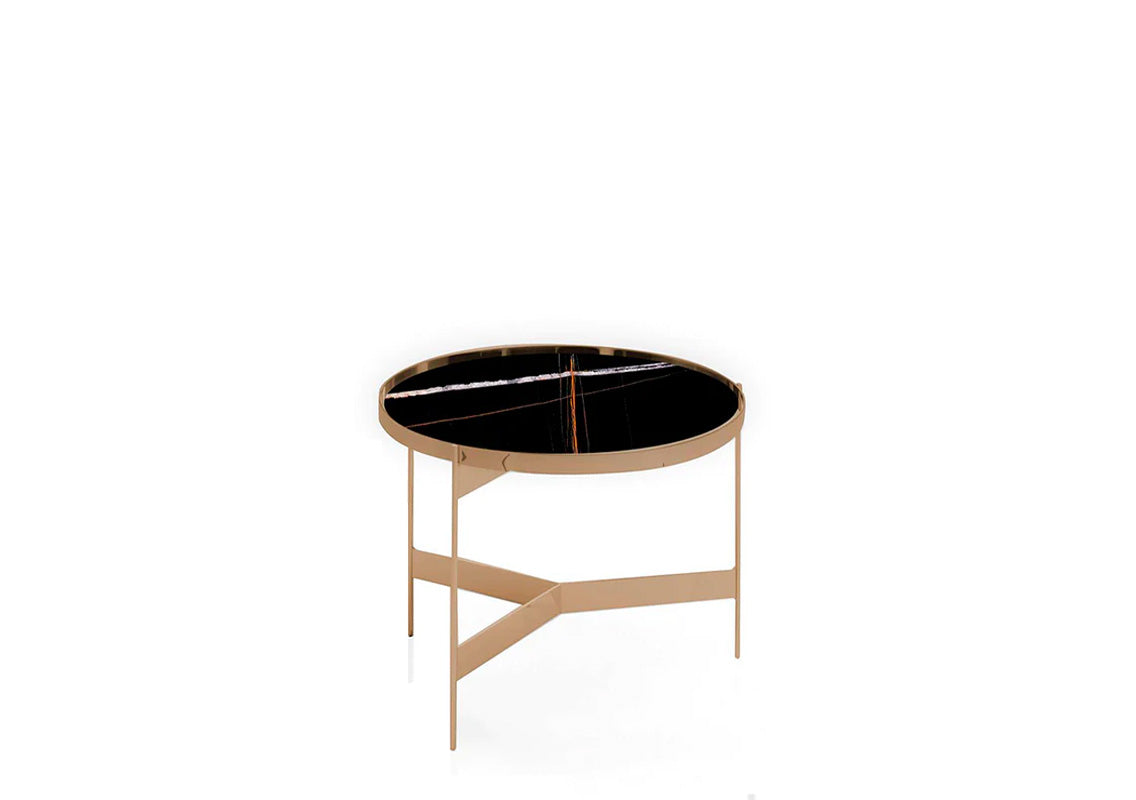 Abaco Tall Round Coffee Table 24" - Black Sahara Marble Glass/Bronze Structure (Quick Ship)