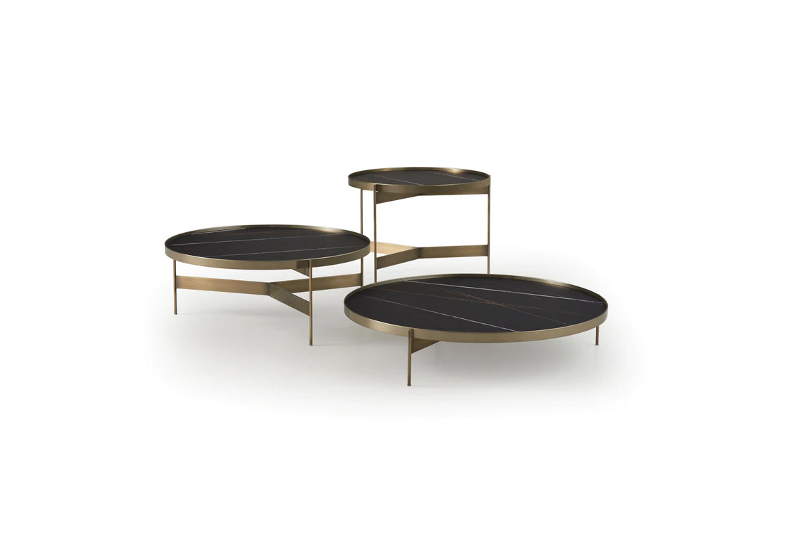 Abaco Tall Round Coffee Table 24" - Black Sahara Marble Glass/Bronze Structure (Quick Ship)