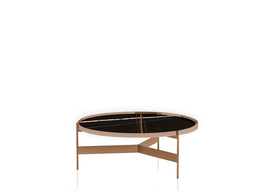 Abaco Medium Round Coffee Table 30" - Black Sahara Marble Glass/Bronze Structure (Quick Ship)