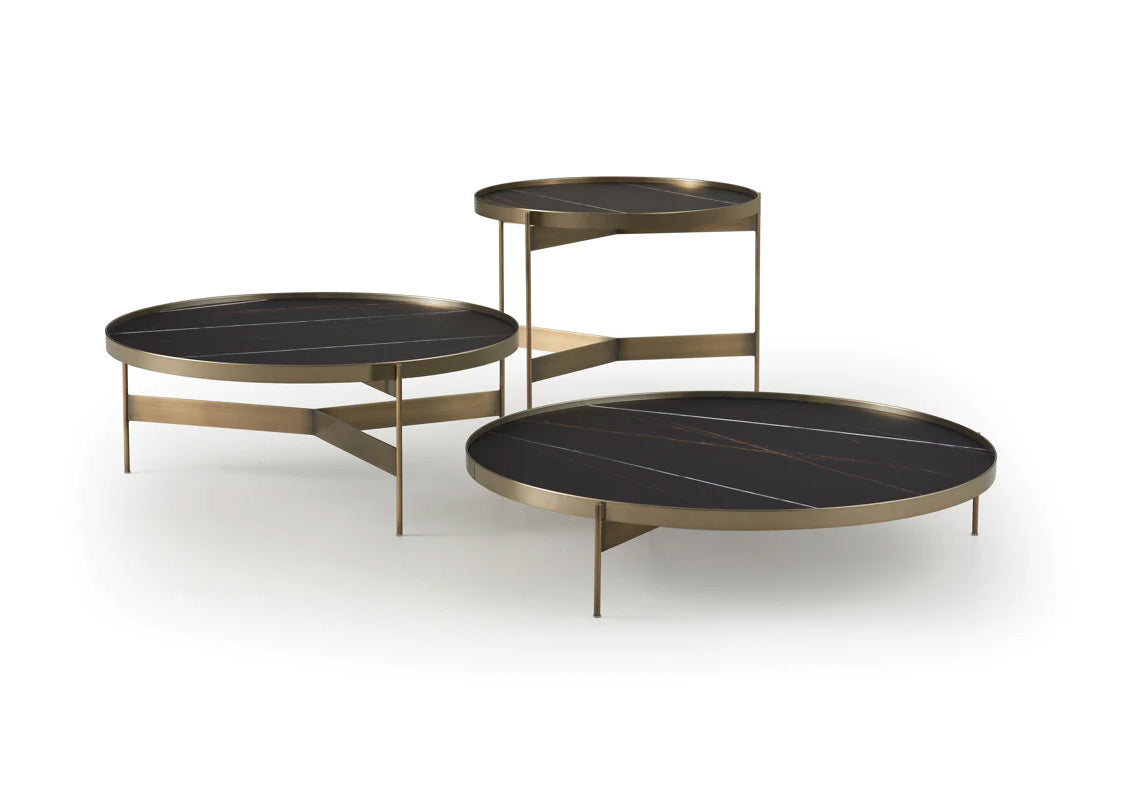 Abaco Medium Round Coffee Table 30" - Black Sahara Marble Glass/Bronze Structure (Quick Ship)