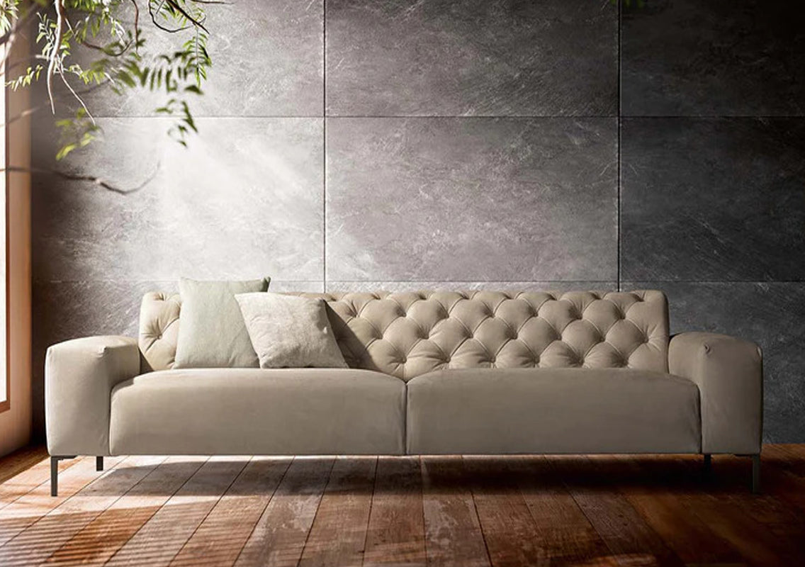 Boston Capitonné Sofa 114" - Supersuede 86 Fabric (Quick Ship)