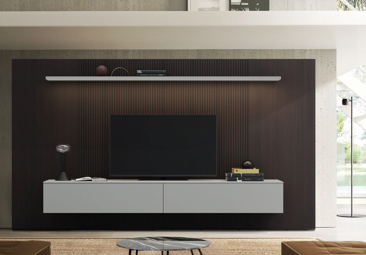 Spazio TV/Media Wall Unit with LED Shelf Light (Quick Ship)