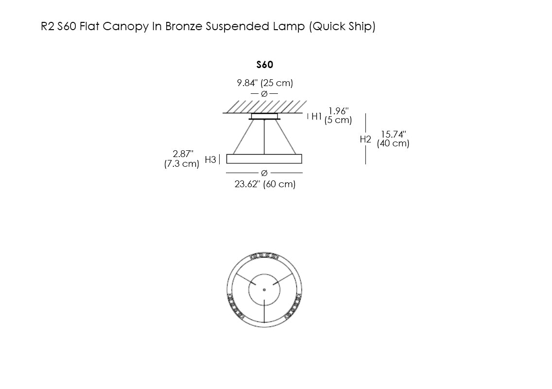 R2 S60 Flat Canopy In Bronze Suspended Lamp (Quick Ship)