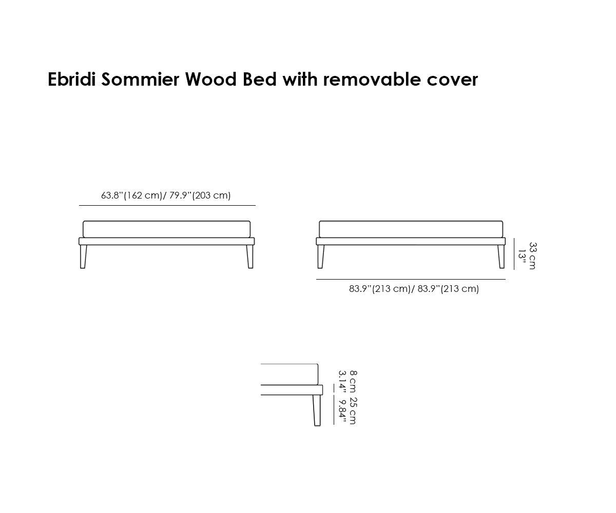 Sommier Ebridi Wood Bed. Removable Cover.