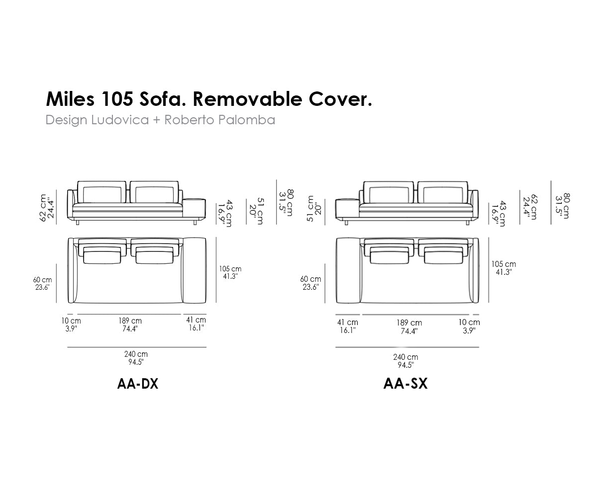 Miles 105 Sofa. Removable Cover.
