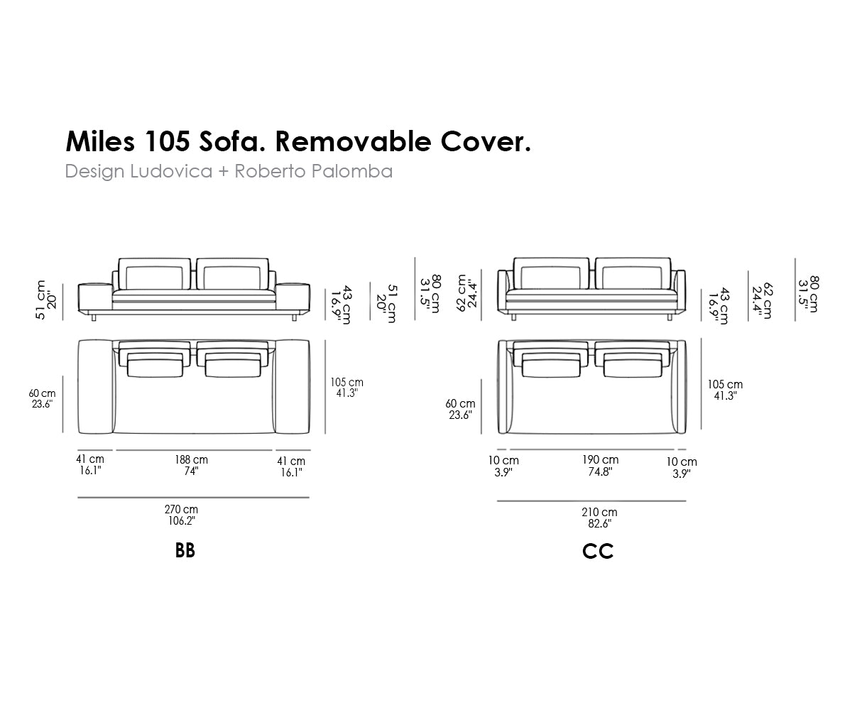 Miles 105 Sofa. Removable Cover.