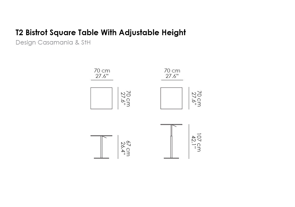 T2 Bistrot Square Table With Adjustable Height