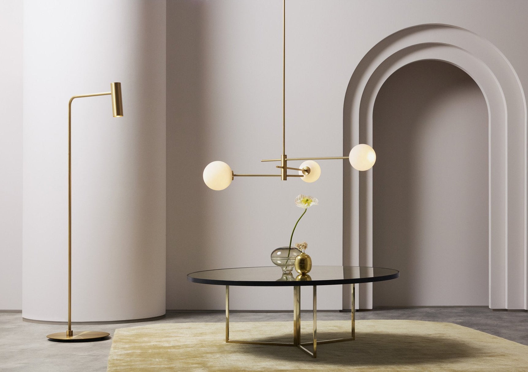 Heron Floor Lamp In Satin Brass (Quick Ship)