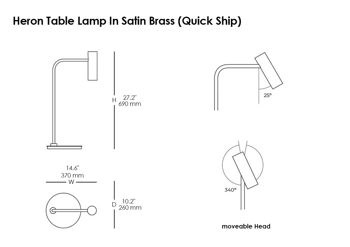 Heron Table Lamp In Satin Brass (Quick Ship)