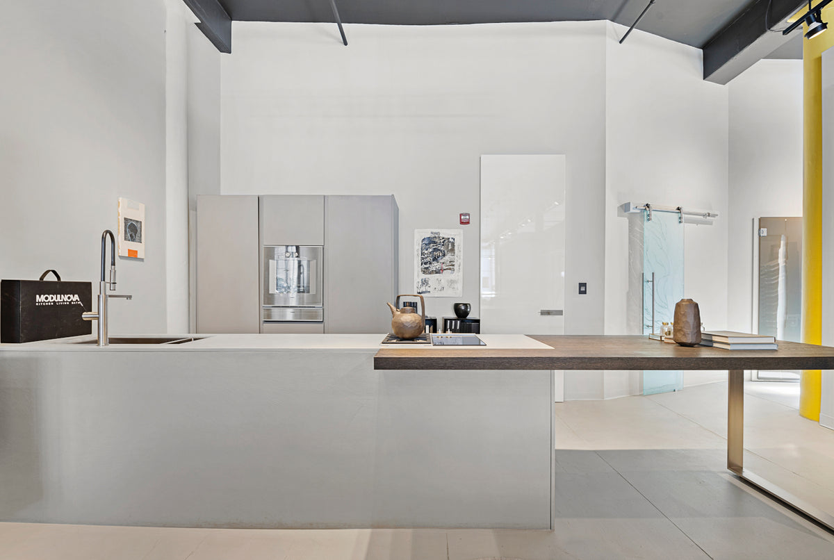 Modulnova Kitchen Display. Gaggenau Appliances. Franke Sink & Faucet.