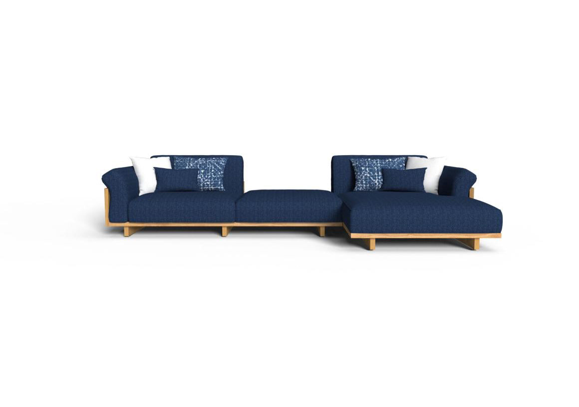 Finish - Natural Teak Frame Ocean Blue Cushions