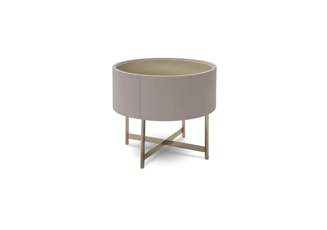 Dedalo 1-Drawer Nightstand In Medium Beige Matte/Bronze matte glass top/Champagne matte metal (Quick Ship)