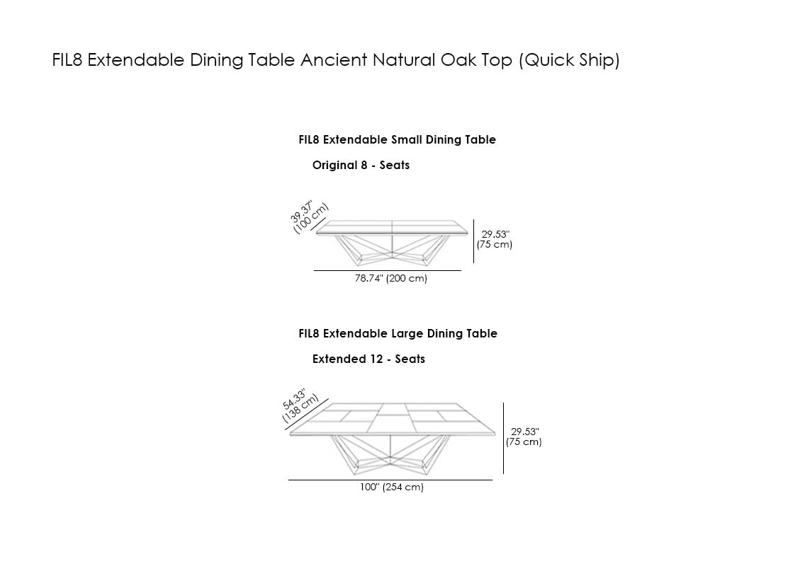 FIL8 Extendable Dining Table Ancient Natural Oak Top (Quick Ship)
