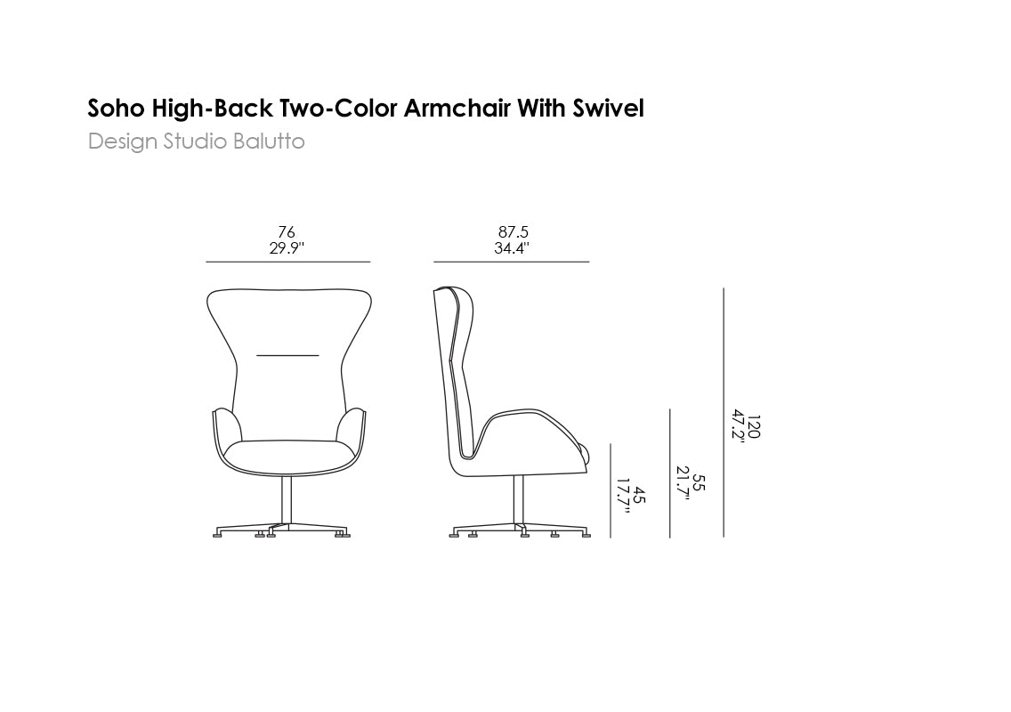 Soho High-Back Two Color Armchair With Swivel