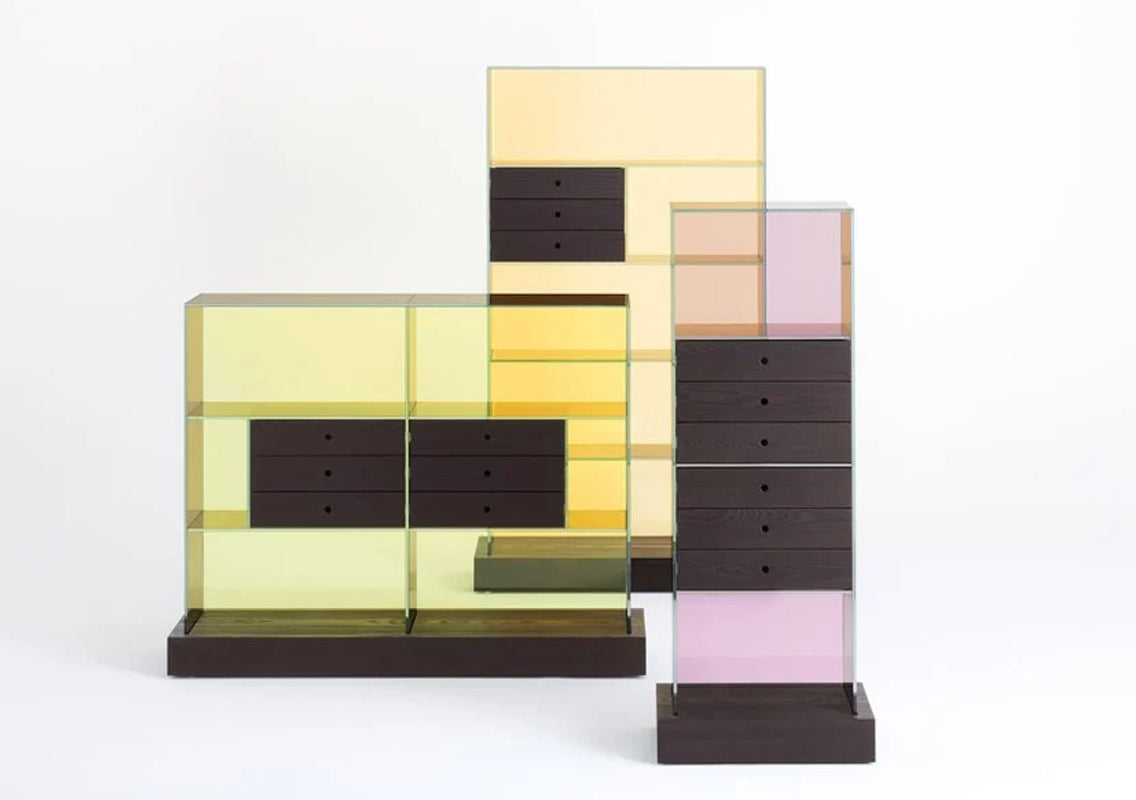 Mandarin Glass Shelving Unit with Drawers