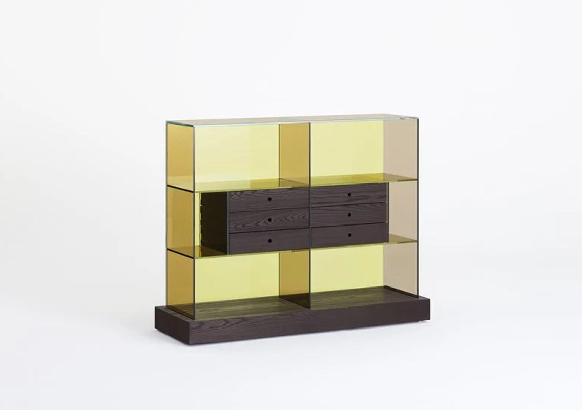 Mandarin Glass Shelving Unit with Drawers