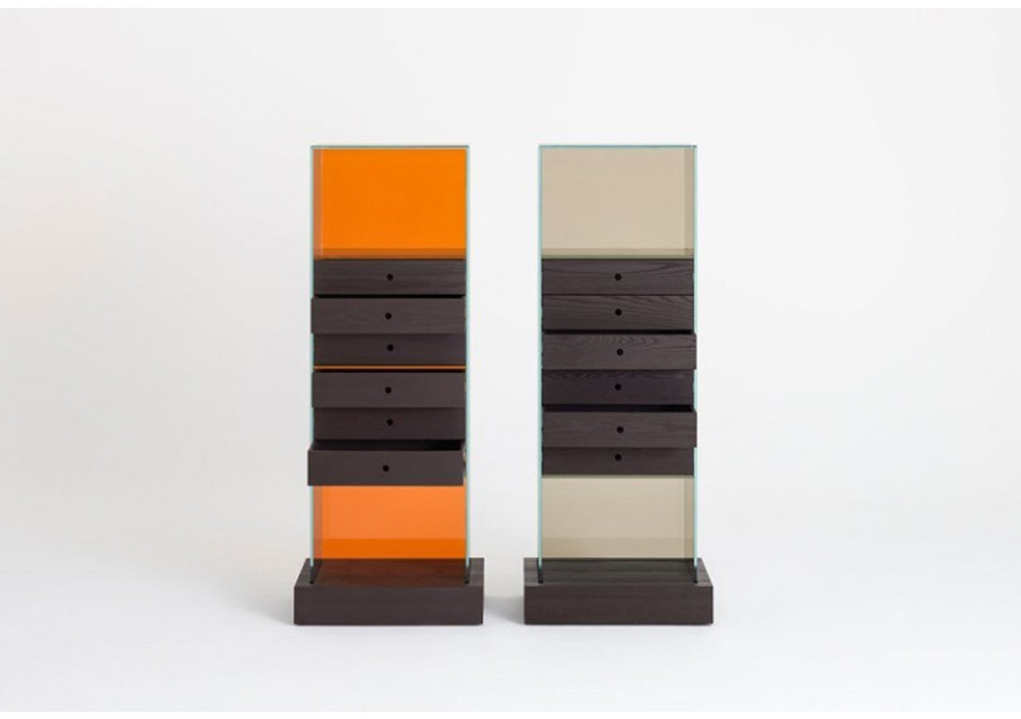 Mandarin Glass Shelving Unit with Drawers