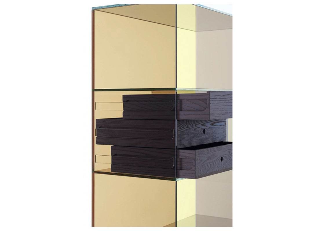 Mandarin Glass Shelving Unit with Drawers