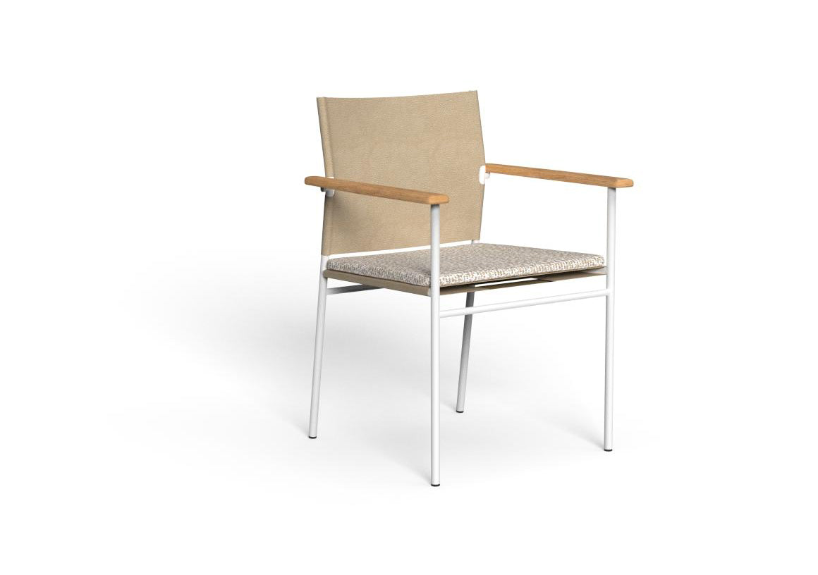 Finish - White Frame Peach White Cushions Natural Teak Armrest
