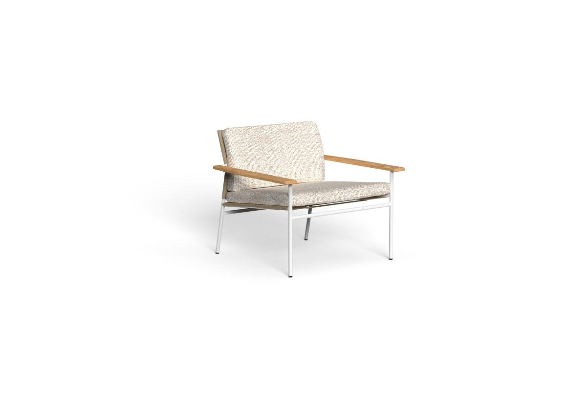 Finish - White Frame Peach White Cushions Natural Teak Armrest