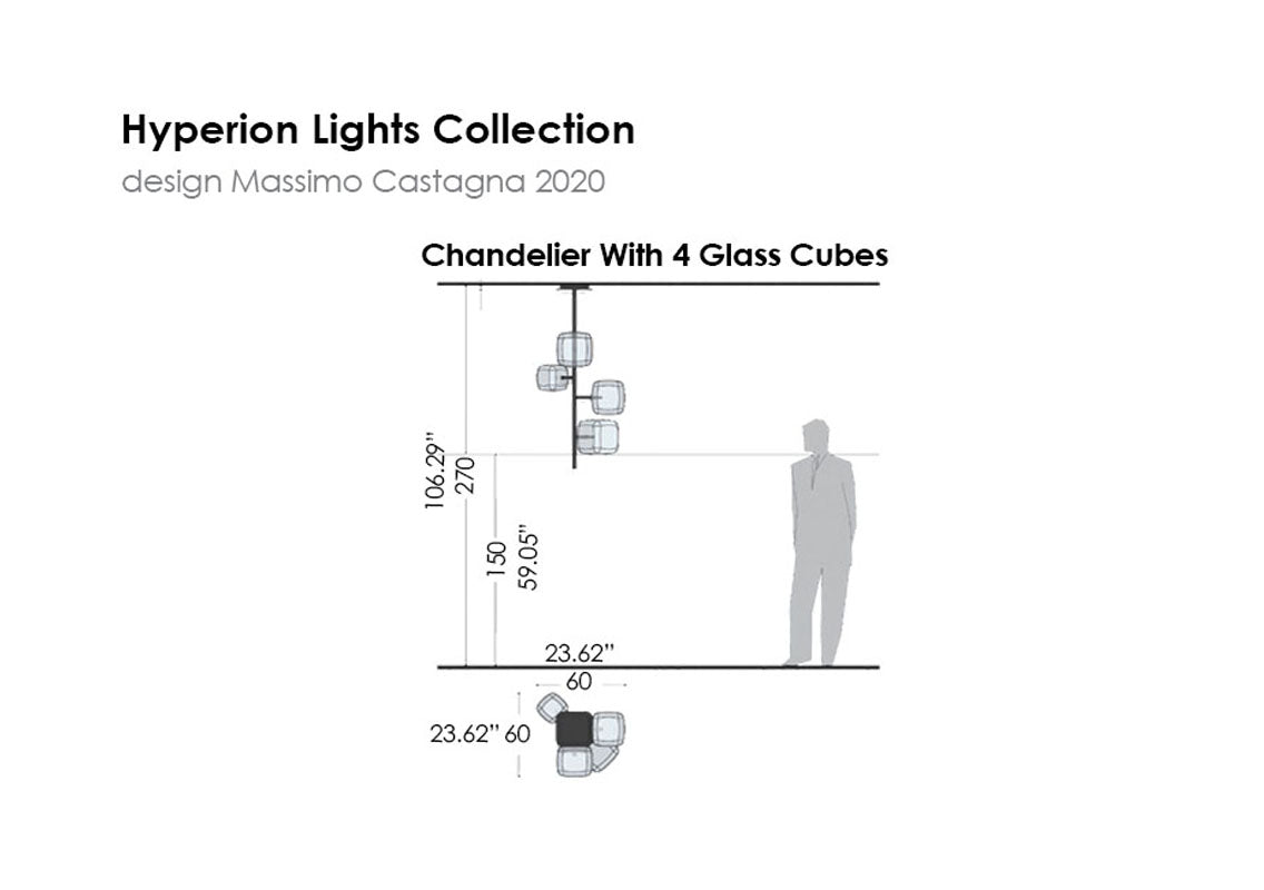 Hyperion Chandelier w/ 4 Glass Cubes