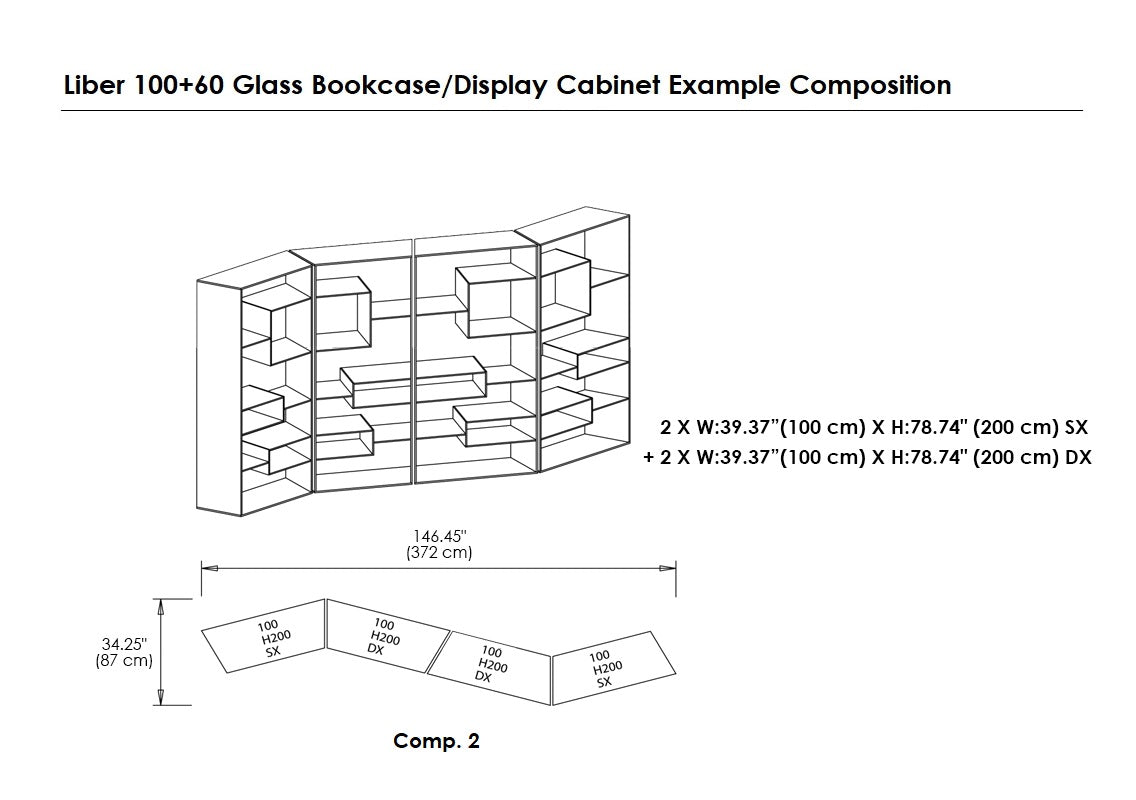 Liber 100 Slanted Sides Glass Bookcase/Display Cabinet