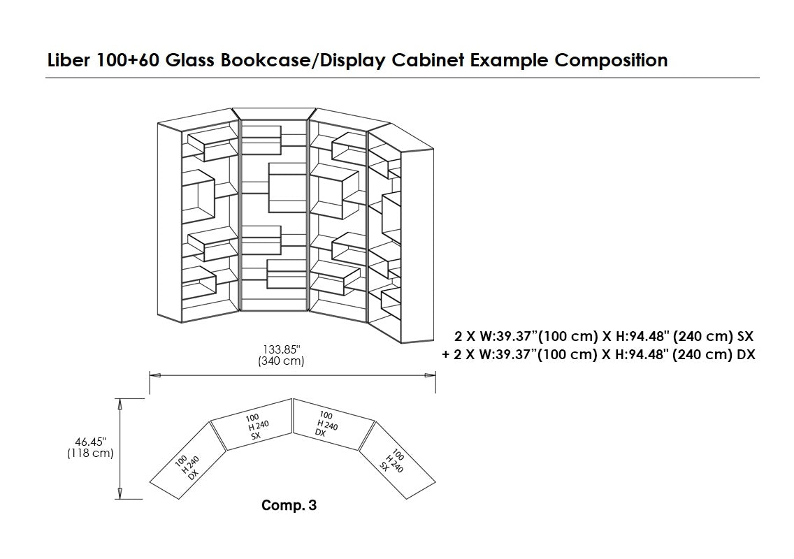 Liber 100 Slanted Sides Glass Bookcase/Display Cabinet