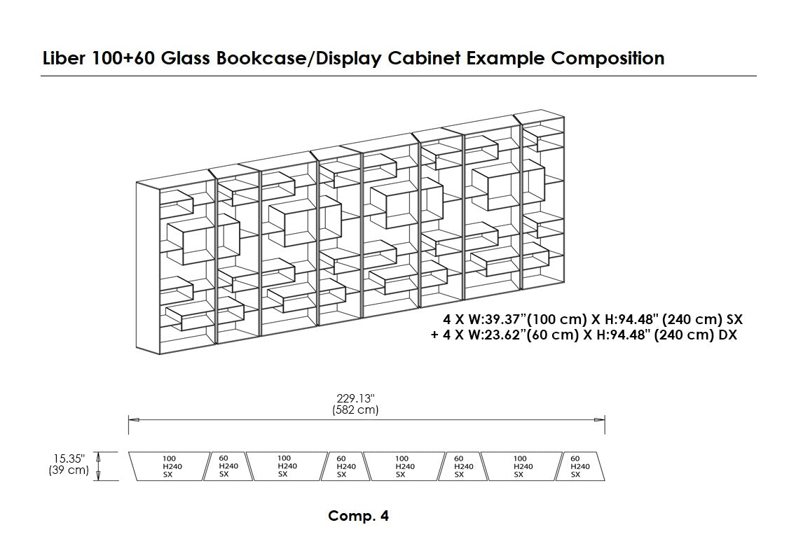 Liber 100 Slanted Sides Glass Bookcase/Display Cabinet