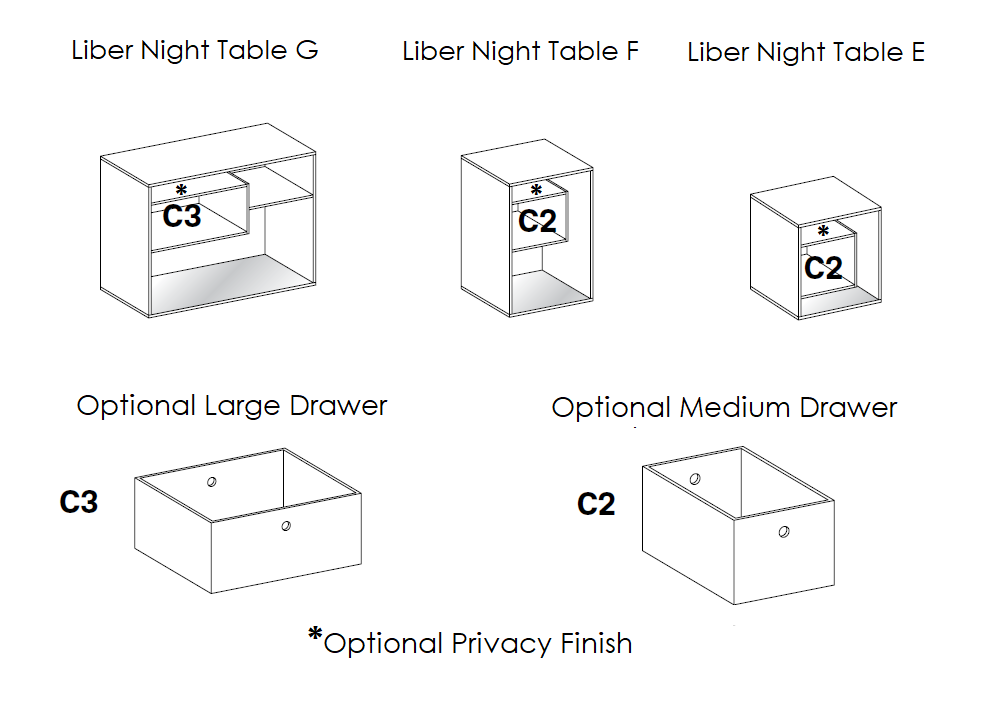 Liber Glass Night Tables E-F-G