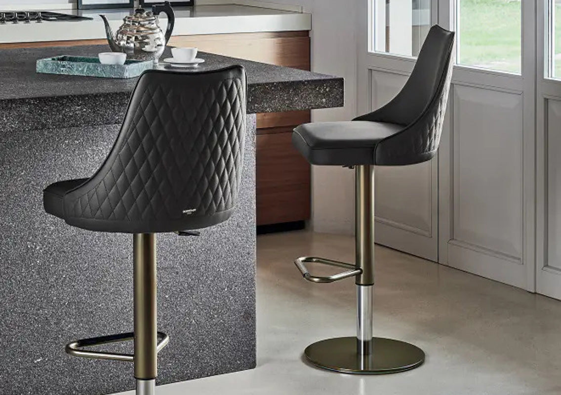 Clara Adjustable Height Quilted Bar Stool in Black Premium Eco Leather (Quick Ship)