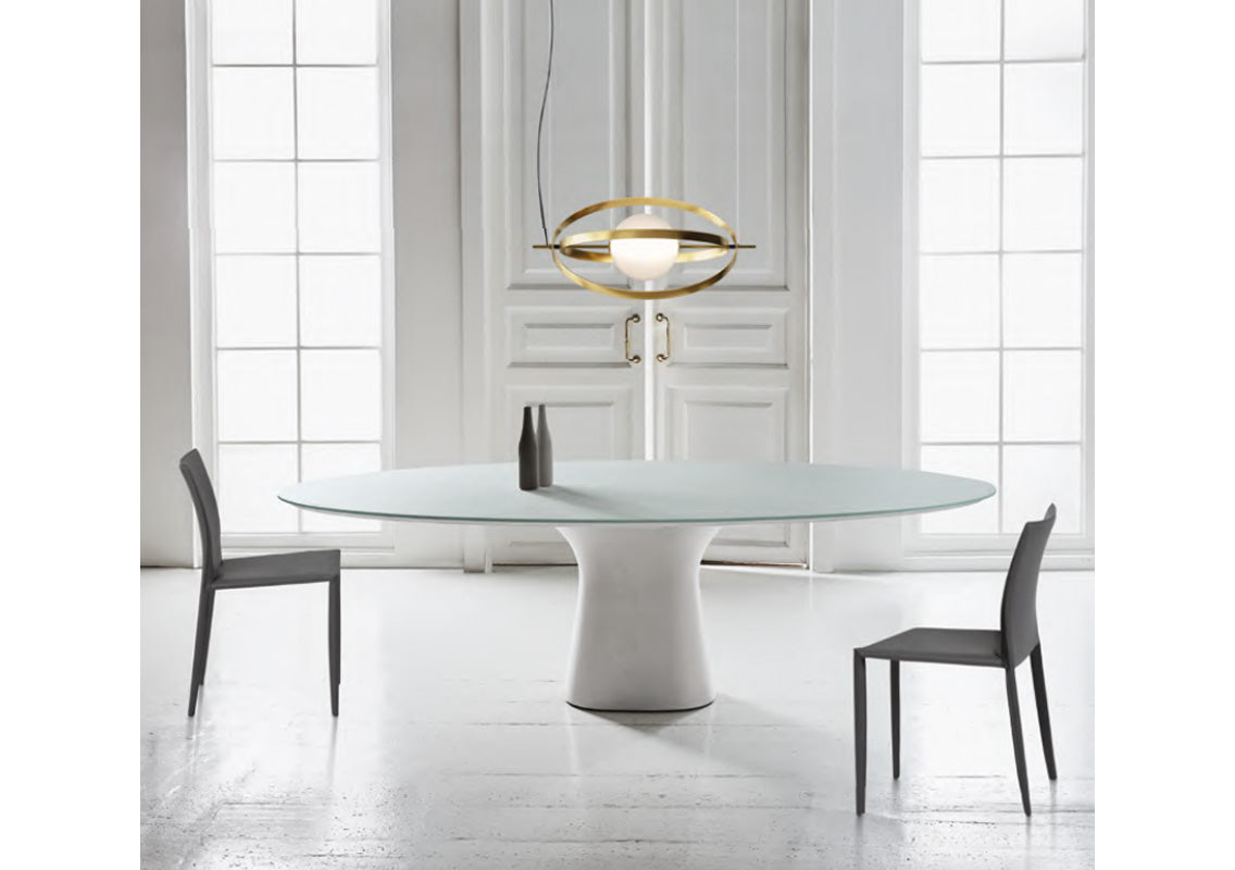 Podium Dining Table in Matte White Glass  (Quick Ship)