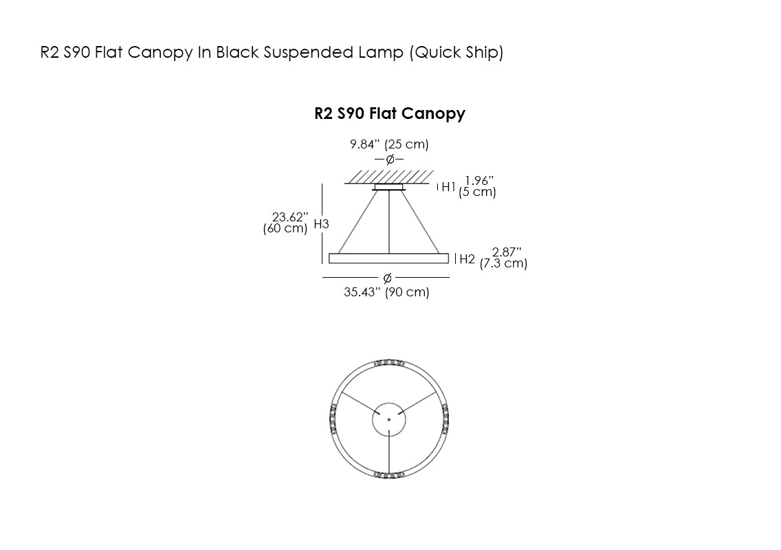 R2 S90 Flat Canopy In Black Suspended Lamp (Quick Ship)