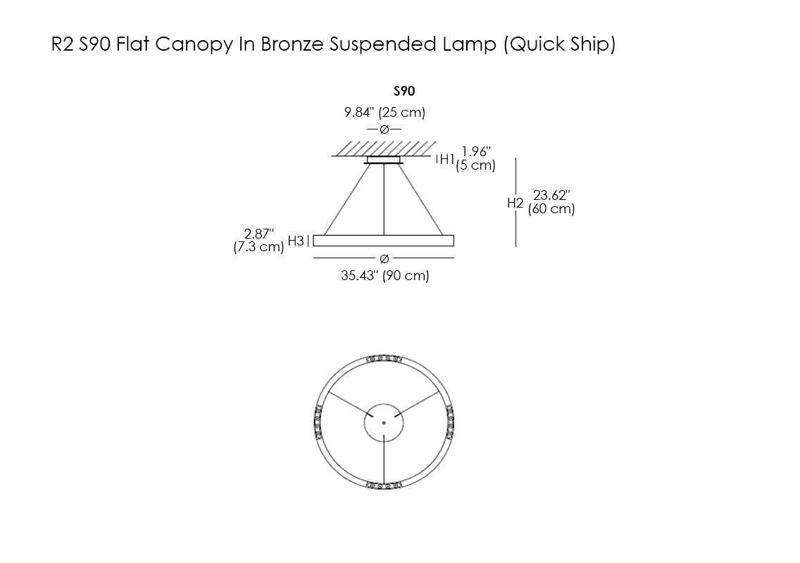 R2 S90 Flat Canopy In Bronze Suspended Lamp (Quick Ship)
