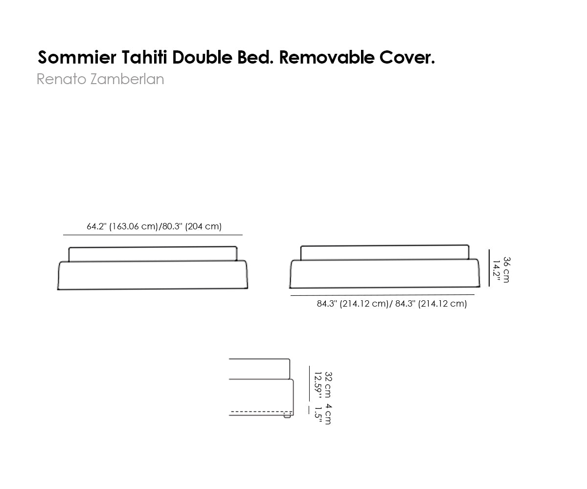 Sommier Tahiti Double Bed. Removable Cover.