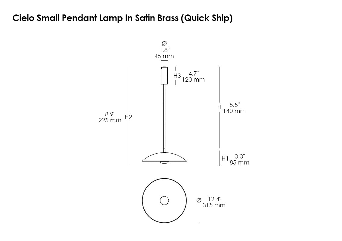 Cielo Small Pendant Lamp In Satin Brass (Quick Ship)