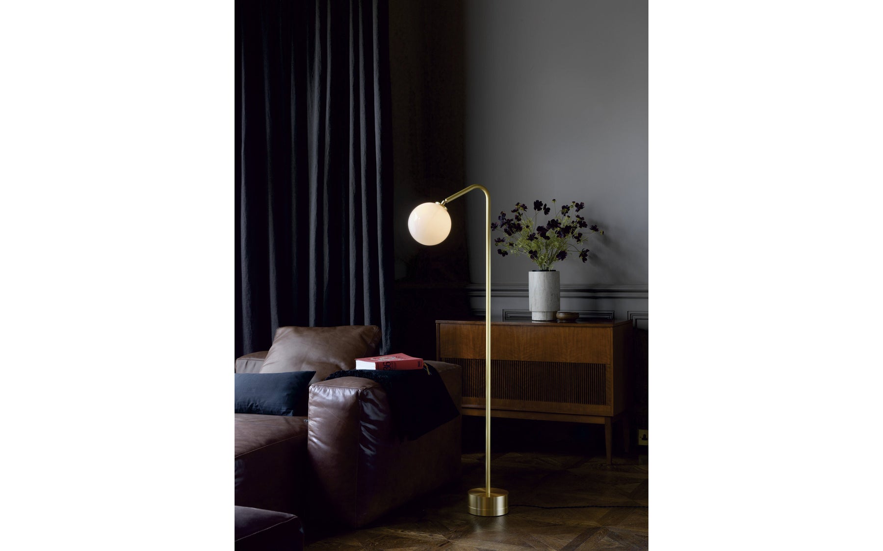 Oscar Floor Lamp In Satin Brass With Opal (Quick Ship)