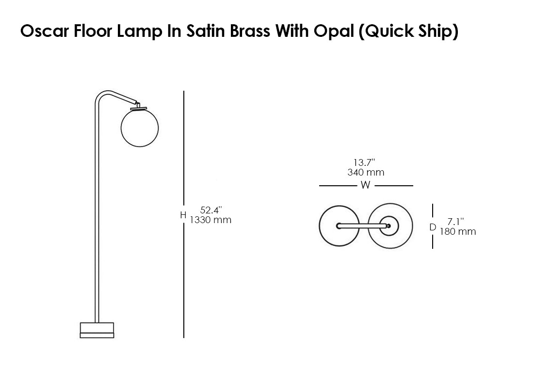 Oscar Floor Lamp In Satin Brass With Opal (Quick Ship)