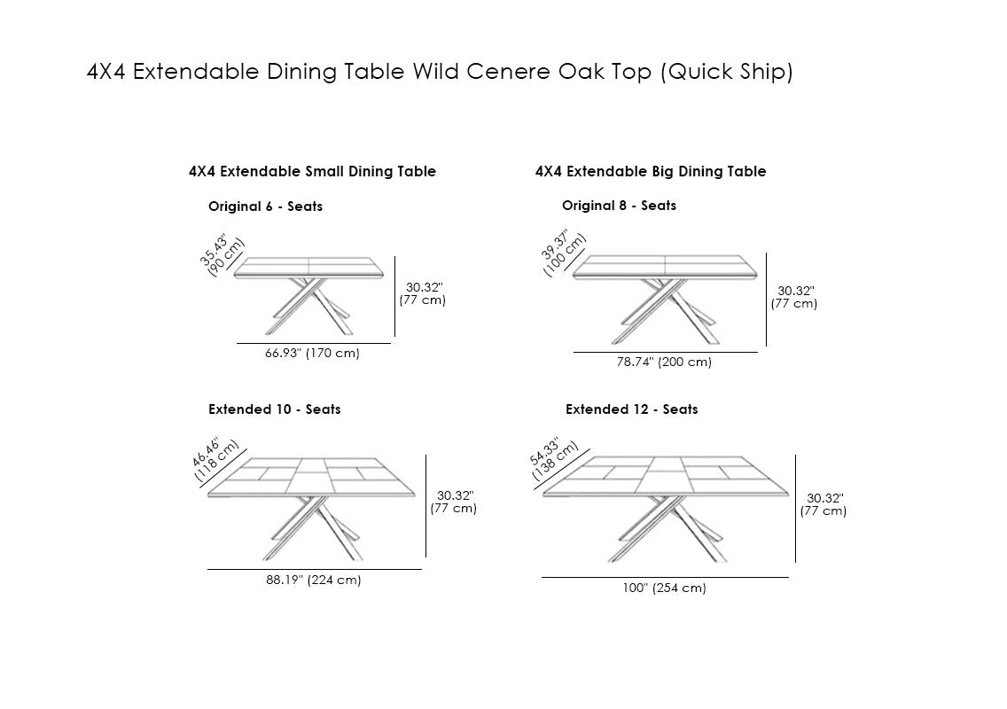 4X4 Extendable Dining Table Wild Cenere Oak Top (Quick Ship)