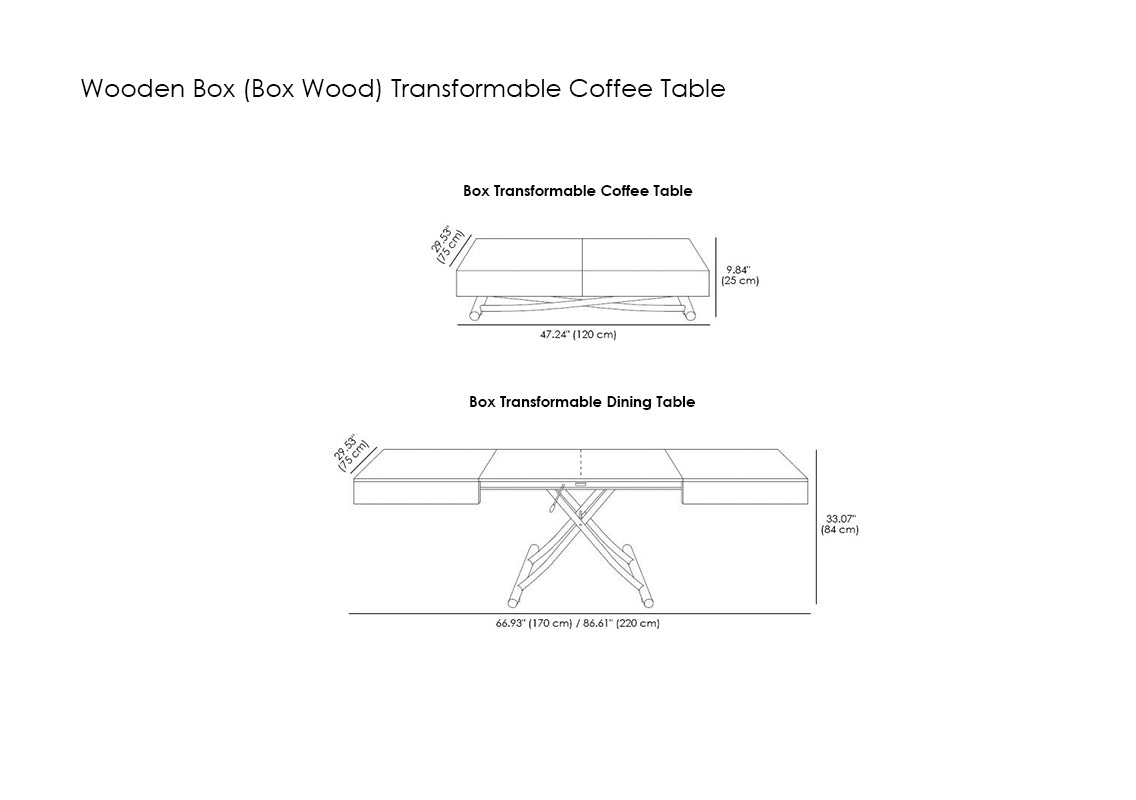 Wooden Box (Box Wood) Transformable Coffee Table