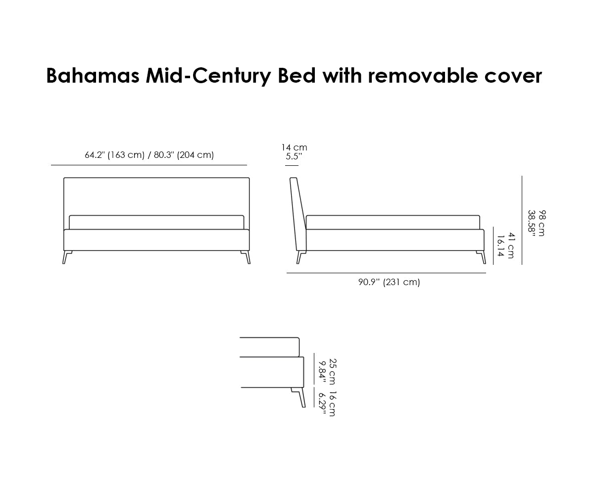Bahamas Mid-Century Bed. Removable Cover.