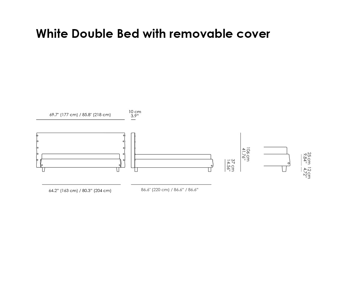 White Double Bed. Removable Cover.