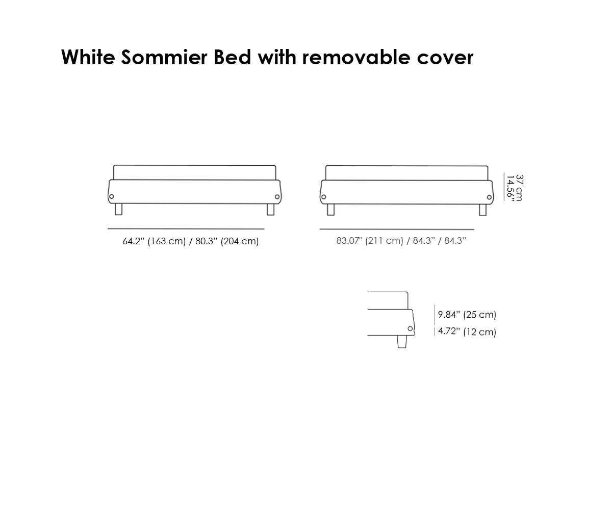 White Sommier Bed. Removable Cover.