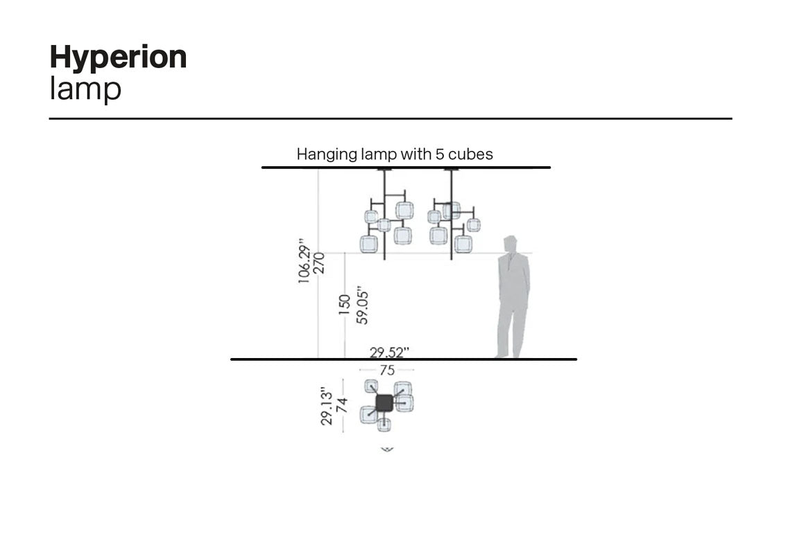 Hyperion Chandelier w/ 5 Glass Cubes