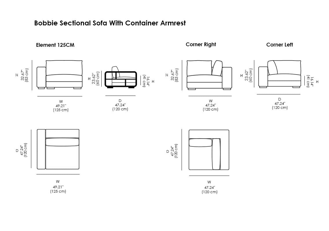 Bobbie Sectional Sofa With Container Armrest